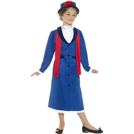 Smiffys Kinder Kostuum -Kids tm 14 jaar- Victorian Nanny Blauw