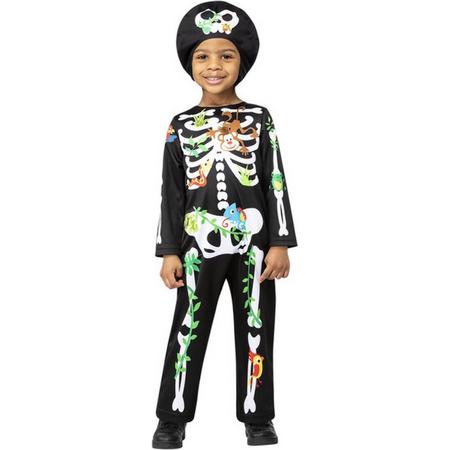 Smiffys Kinder Kostuum -Kids tm 4 jaar- Jungle Skeleton Zwart