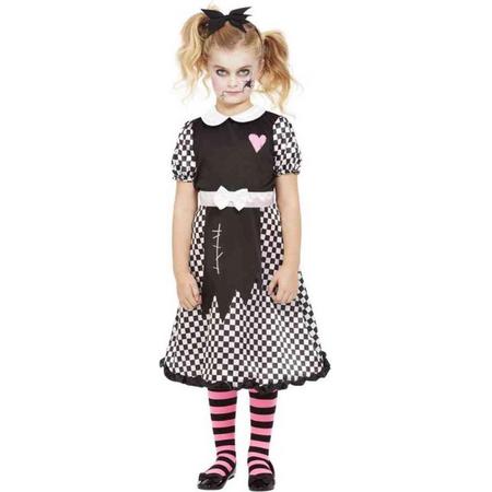 Smiffys Kinder Kostuum -Kids tm 9 jaar- Broken Doll Zwart/Wit