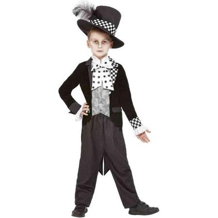 Smiffys Kinder Kostuum -Kids tm 9 jaar- Dark Mad Hatter Zwart/Wit