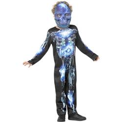   Kinder Kostuum -Kids tm 9 jaar- Robotic Skeleton Zwart/Blauw