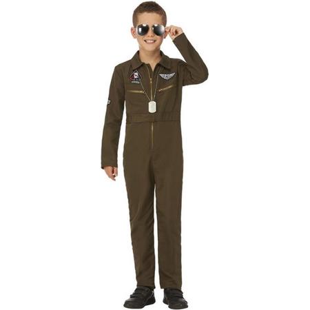 Smiffys Kinder Kostuum -Kids tm 9 jaar- Top Gun Maverick Aviator Groen