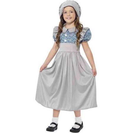Smiffys Kinder Kostuum -Kids tm 9 jaar- Victorian School Girl Grijs