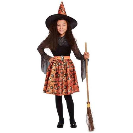 Smiffys Kinder Kostuum -Kids tm 9 jaar- Vintage Witch Oranje