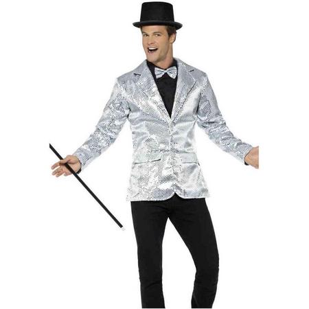 Smiffys Kostuum Jacket -L- Sequin Zilverkleurig