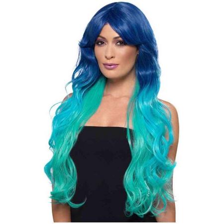 Smiffys Pruik Fashion Mermaid Wavy Extra Long Blauw/Groen
