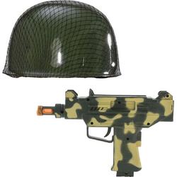 Soldaten carnaval verkleed set - Soldatenhelm en Uzi machinegeweer