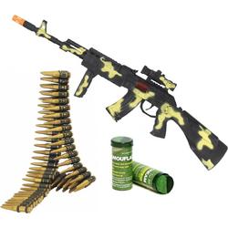 Soldaten/militairen camouflage geweer 59 cm met kogelriem - Met Army kleuren schmink stift