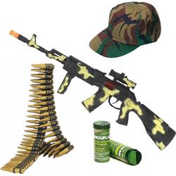 Soldaten/militairen machinegeweer 59 cm met kogelriem en pet - Met Army kleuren schmink stift