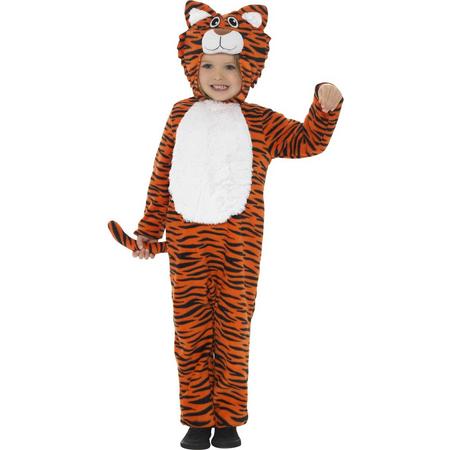 Tijger kostuum voor kinderen - Onesie met tijgerstrepen, tijgerkop en staart - maat 104-110