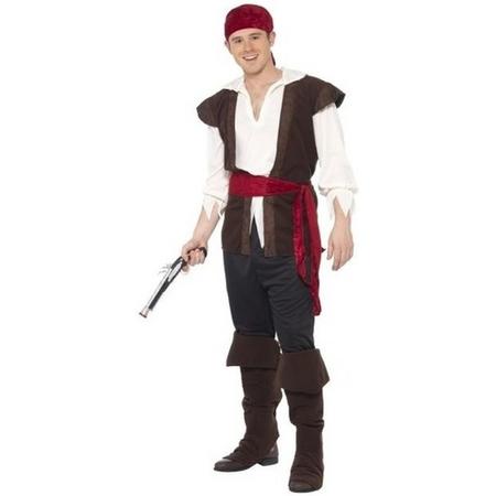 Zwart/wit/rood piraten kostuum voor heren - verkleedkleding 48-50 (M)