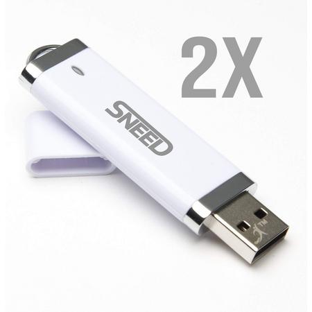 Sneed 64GB USB Stick Duo-Pack - Mat Wit - Aluminium - High Speed - 2 stuks