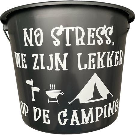 Cadeau Emmer - No Stress, Camping - 12 liter - zwart - cadeau - geschenk - gift - kado - vakantie - camping - zomer