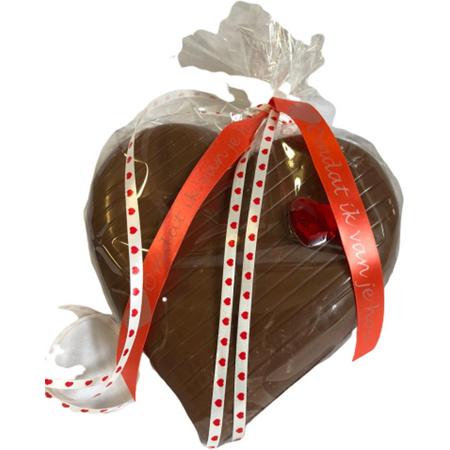 Valentijn - Dubbel chocolade hart - Gevuld met bonbons - Lint met tekst 