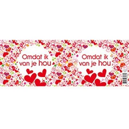 Valentijn - Snoepblik met tekst - Omdat ik van je hou  - Gevuld met verpakte Italiaanse bonbons - In cadeauverpakking met lint