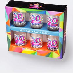 Verjaardag -  6 Happy Shot glasses - 30 Happy Birthday - In cadeauverpakking met gekleurd lint