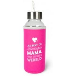 Verjaardag - Waterfles - Jij bent de allerliefste Mama van de hele wereld - In cadeauverpakking met gekleurd lint