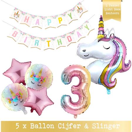 * Snoes * Cijfer 3 ballon Unicorn Plus Pack * Eenhoorn Licht Roze * DIY Slinger* Set van 7 * Grotere Ballonnen en DIY Slinger * Unicorn Licht 3 * Eerste verjaardag * Hoera 3 Jaar * Birthday * Ballon Cijfer 3