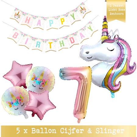 * Snoes * Cijfer 7 ballon Unicorn Plus Pack * Eenhoorn Licht Roze * DIY Slinger* Set van 7 * Grotere Ballonnen en DIY Slinger * Unicorn Licht 7 * Eerste verjaardag * Hoera 7 Jaar * Birthday * Ballon Cijfer 7
