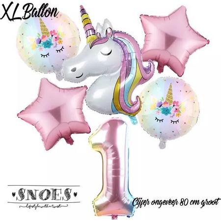 * Snoes * Unicorn * Eenhoorn Licht Roze* Set van 6 Ballonnen XL * Unicorn Licht 1 * Eerste verjaardag * Hoera 1 Jaar * Birthday