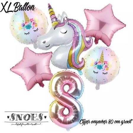 * Snoes * Unicorn * Eenhoorn Licht Roze* Set van 6 Ballonnen XL * Unicorn Nummer 8 * Achtste verjaardag * Hoera 8 Jaar * Birthday