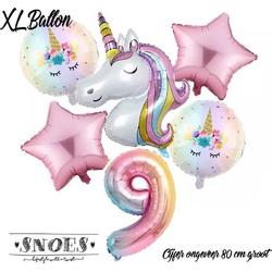 * Snoes * Unicorn * Eenhoorn Licht Roze* Set van 6 Ballonnen XL * Unicorn Nummer 9 * Negende verjaardag * Hoera 9 Jaar * Birthday