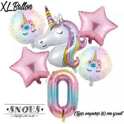 * Snoes * Unicorn * Eenhoorn Licht Roze * Set van 6 Ballonnen XL * Unicorn Nummer 0 * Net Geboren * Hoera 0 Jaar * Birthday