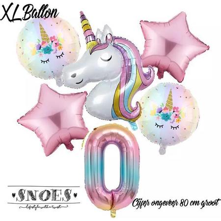 * Snoes * Unicorn * Eenhoorn Licht Roze * Set van 6 Ballonnen XL * Unicorn Nummer 0 * Net Geboren * Hoera 0 Jaar * Birthday