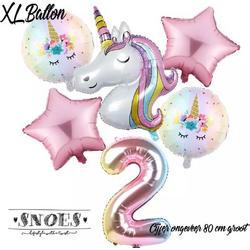 * Snoes * Unicorn * Eenhoorn Licht Roze * Set van 6 Ballonnen XL * Unicorn Nummer 2 * Tweede verjaardag * Hoera 2 Jaar * Birthday