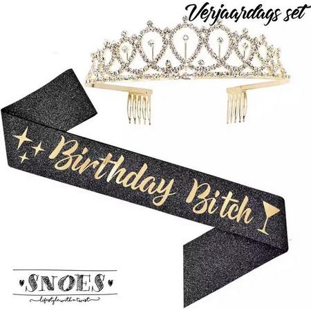 Birthday Bitch * Snoes * Gold Verjaardag Kroon Tiara en Sjerp * Goud * Gold * Jarige versiering * Dress up for your Birthday *