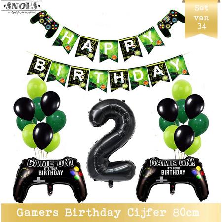Cijfer Ballon 2 - Game Gamers Birthday Mega Ballon Pakket  - Nummer ballon - DIY Slinger Happy Birthday - Playstation Verjaardag - Game verjaardag - 80 cm nummer ballon - Gamers Verjaardag 2 Jaar - Computer Spel Verjaardag
