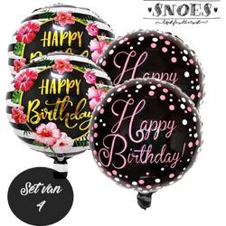 Happy Birthday * Set van 4 Ballonnen * Tropisch * Hawai * Black & Gold * Pink* Verjaardag ballon set * Gelukkige verjaardag * Gefeliciteerd