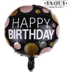Happy Birthday Dots Black * Snoes * Ronde Folie Ballon * Zwart met Stippen* Zwart wit goud