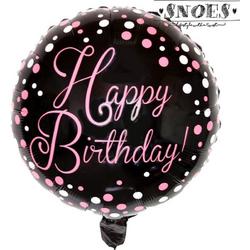 Happy Birthday Dots Pink * Snoes * Ronde Folie Ballon * Vrolijk* Meisje * Pink Roze * Stippen* Zwart wit roze letters