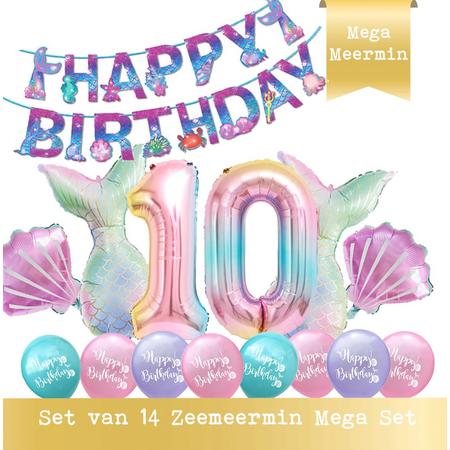 Snoes - Cijfer Folie Ballon - 10 Jaar Ballon - Zeemeermin Mermaid Mega pakket inclusief Slinger - Verjaardag - Meisje - Birthday Girl - Happy Birthday - Verjaardag 10 Jaar