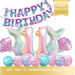 Snoes - Cijfer Folie Ballon - 11 Jaar Ballon - Zeemeermin Mermaid Mega pakket inclusief Slinger - Verjaardag - Meisje - Birthday Girl - Happy Birthday - Verjaardag 11 Jaar