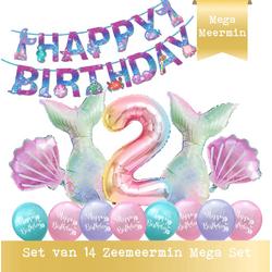 Snoes - Cijfer Folie Ballon - 2 Jaar Ballon - Zeemeermin Mermaid Mega pakket inclusief Slinger - Verjaardag - Meisje - Birthday Girl - Happy Birthday