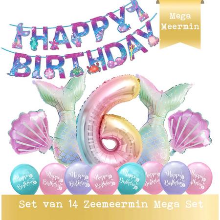 Snoes - Cijfer Folie Ballon - 6 Jaar Ballon - Zeemeermin Mermaid Mega pakket inclusief Slinger - Verjaardag - Meisje - Birthday Girl - Happy Birthday - Verjaardag 6 Jaar
