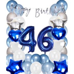Snoes Ballonnen 46 Jaar Set Mega Blauw Zilver Ballon - Compleet Feestpakket Cijferballon 46 Jaar - Verjaardag Versiering DIY Slinger Happy Birthday – Folieballon – Latex Ballonnen - Helium Ballonnen