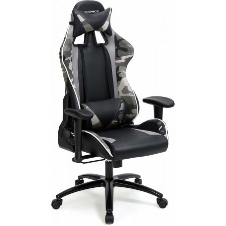 Gaming Chair – Game Stoel – Wijde rugleuning – Verstelbare Kussens – Mix van Zwart en Camouflage