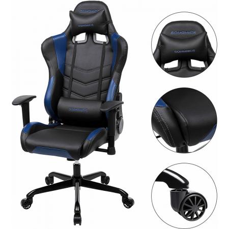 Gaming Chair – Game Stoel – Wijde rugleuning – Verstelbare Kussens – Zwart met Blauw