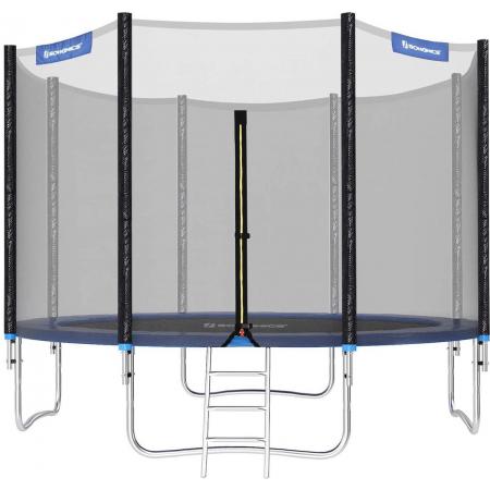 SONGMICS trampoline Ø 305 cm, ronde tuintrampoline met veiligheidsnet, met ladder en gecapitonneerde staven, veiligheidsafdekking, TÜV Rheinland getest, veilig, buiten, zwart, blauw STR10FT