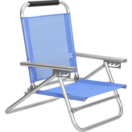 Strandstoel, draagbare klapstoel, rugleuning in 4 standen verstelbaar, met armleuningen, ademend en comfortabel, outdoorstoel HMGCB65BLU