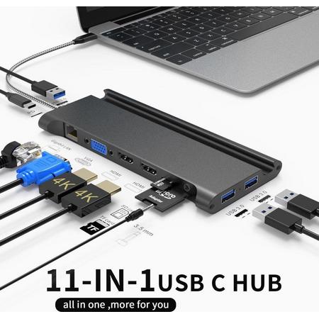 2021 Sounix 11 in 1- USB-C Hub Adapter - 4K UHD HDMI - USB 3.0-Docking Station-Telefoon houder