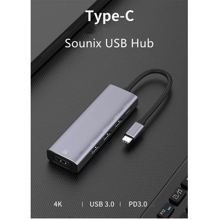 Sounix 5 in 1 USB-C Hub-met HDMI 4k - usb 3.0*3 - PD 2.0