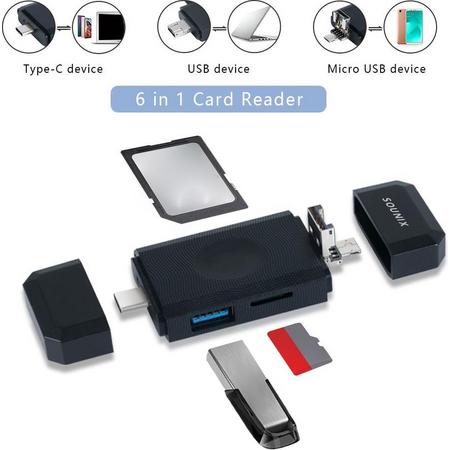 Sounix 6 ports multifuntionele kaart lezer Micro SD , SD ,USB-C,USB, Mirco USB-OTG-Kaartcompatibiliteit tot 2TB