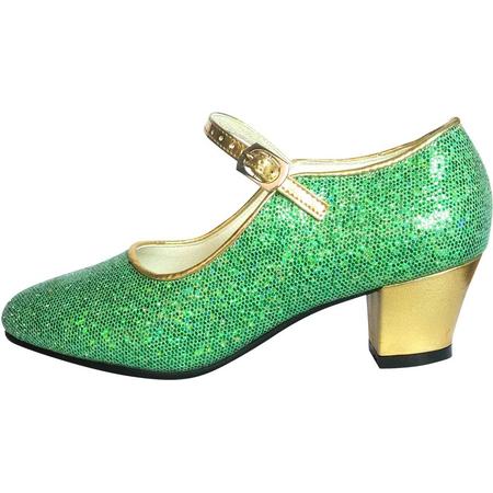 Anna Prinsessen schoenen groen goud, Spaanse schoenen - maat 31 (binnenmaat 20,5 cm) bij jurk