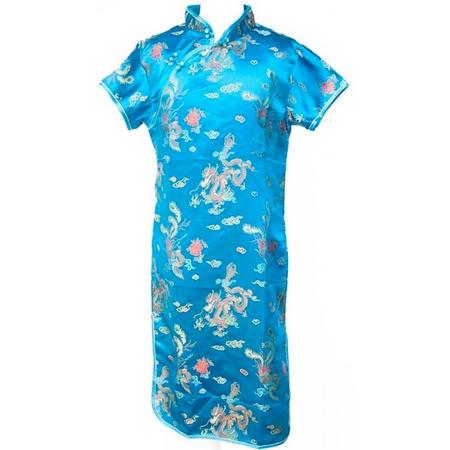 Chinese jurk - Blauw - Maat 116/122 (8) - Verkleed jurk - Prinsessen jurk