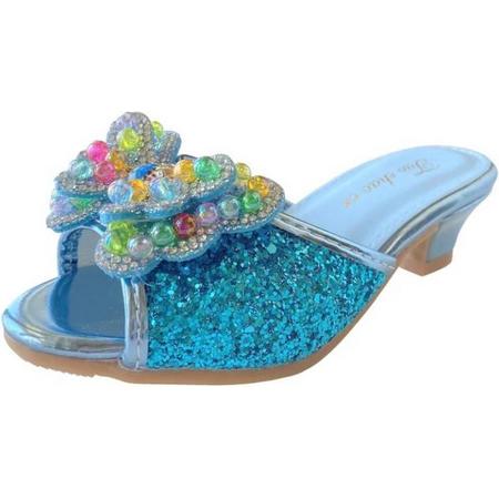 Elsa Frozen Prinsessen slipper schoenen blauw glitter met hakje maat 28 - binnenmaat 17,5 cm - bij jurk verkleedkleding