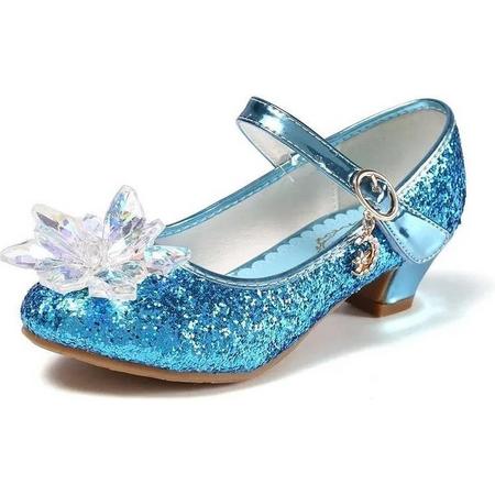 Elsa Frozen prinsessen schoenen blauw glitter sneeuwvlok maat 26 - binnenmaat 17 cm - bij jurk verkleedkleding